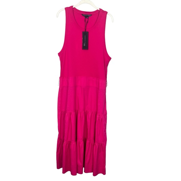 NWT Veronica Beard Austyn Tiered Midi Dress Fuschia sz XL Stretch Pima Cotton - Picture 2 of 8